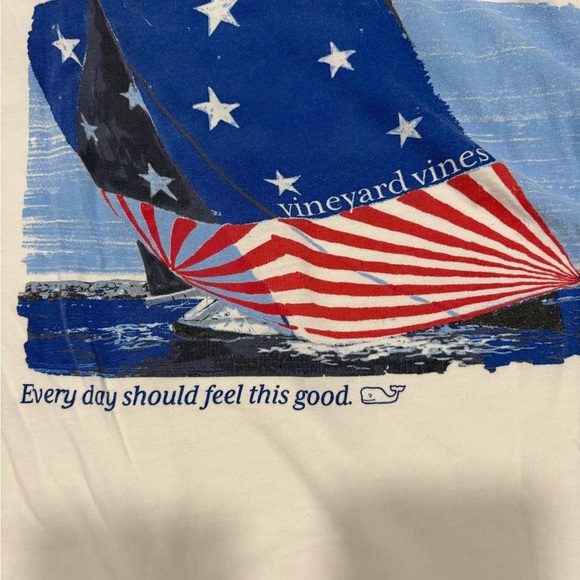 Vineyard Vines Men's White Long Sleeve Tee with Blue Logo - Picture 6 of 7